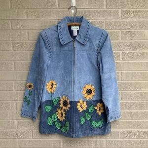 The Quacker Factory Genuine Leather Embroidered Sunflower Jacket Size 3X